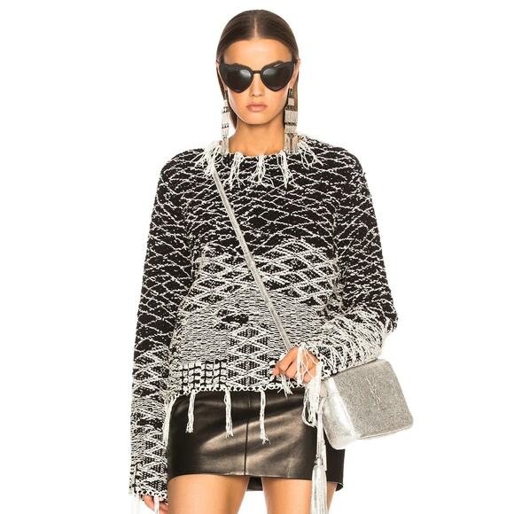 Saint Laurent Cropped Jacquard Sweater Natural Black Small - Picture 1 of 8